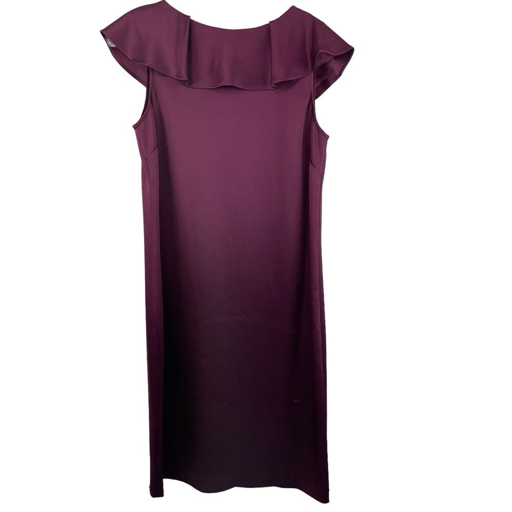 St John Dress Sz 4 Sleeveless Ruffle Collar Purple Satin Cocktail  Minimalist